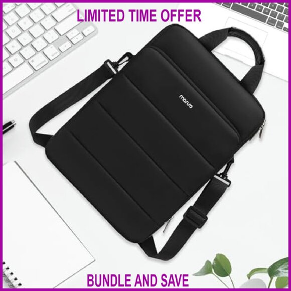 Vertical Laptop Shoulder Bag 15.6 Inch Padded Double Layer Messenger - Picture 4 of 8